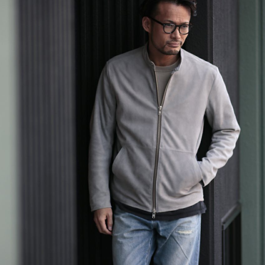 Shunal スウェードシングルライダース GOAT SUEDE BSN アイスグレー