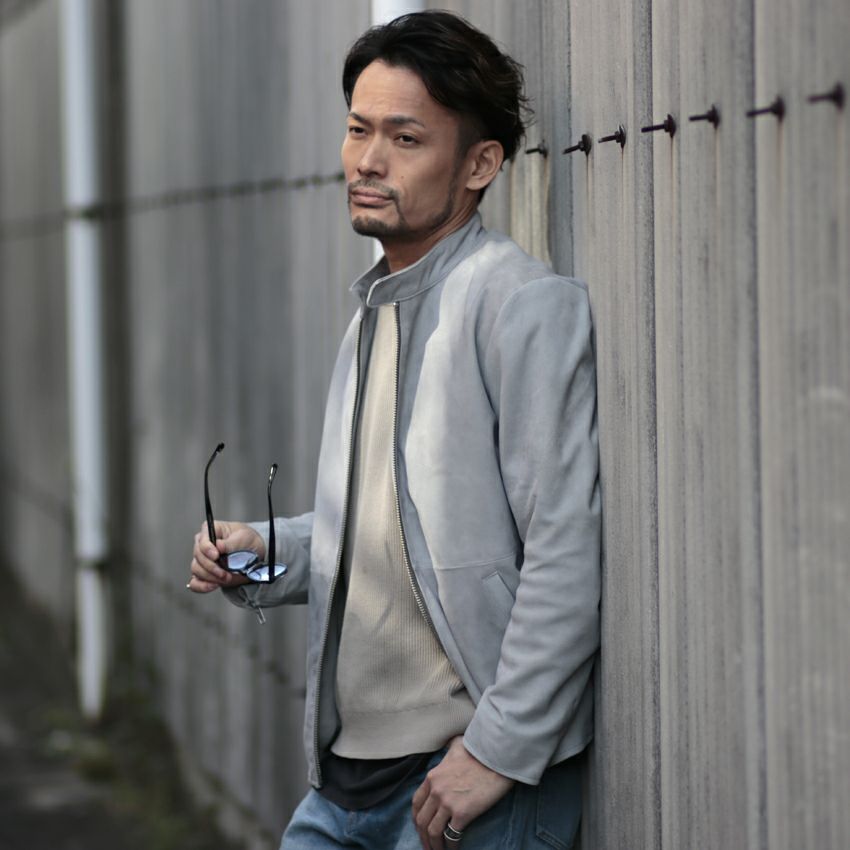 Shunal スウェードシングルライダース GOAT SUEDE BSN アイスグレー