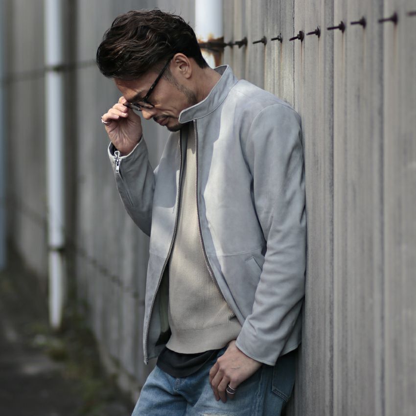 ONE TEASPOON SAND SUEDE LEAT レザージャケット Shunal スウェードシングルライダース GOAT SUEDE BSN アイスグレー