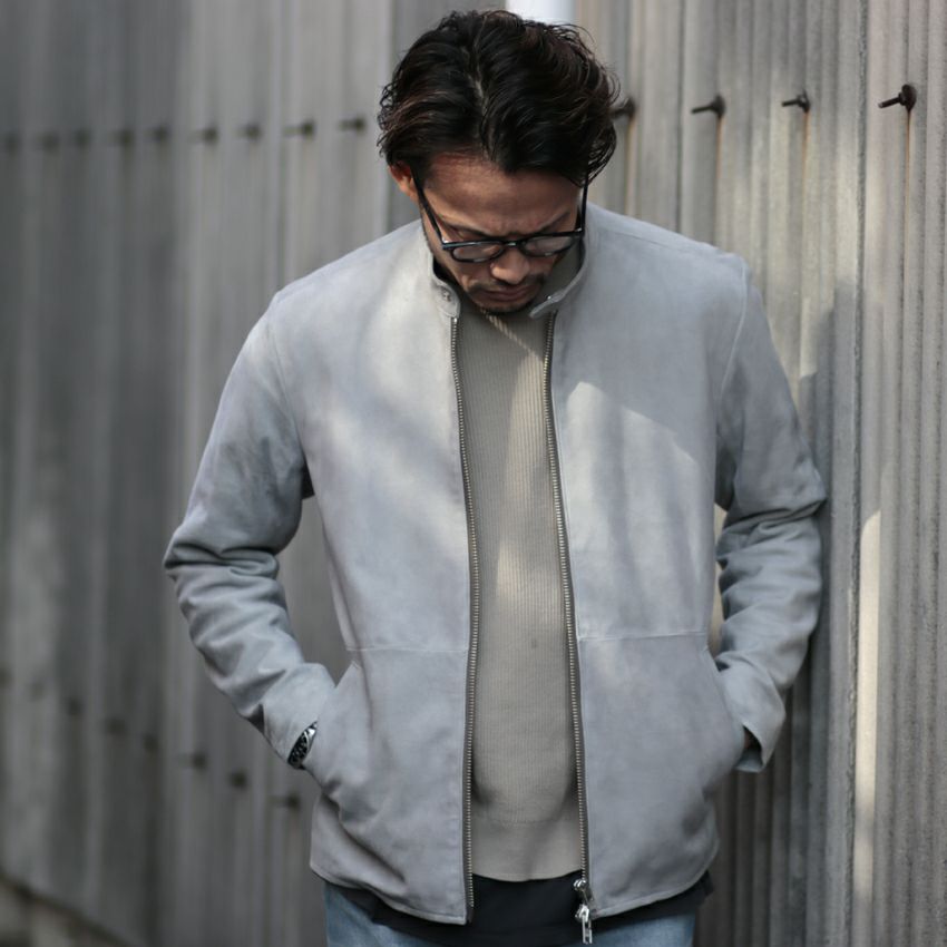 Shunal スウェードシングルライダース GOAT SUEDE BSN アイスグレー