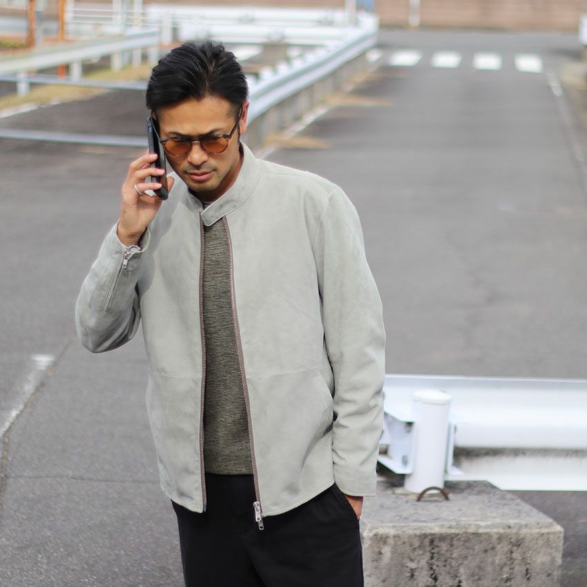 Shunal スウェードシングルライダース GOAT SUEDE BSN アイスグレー