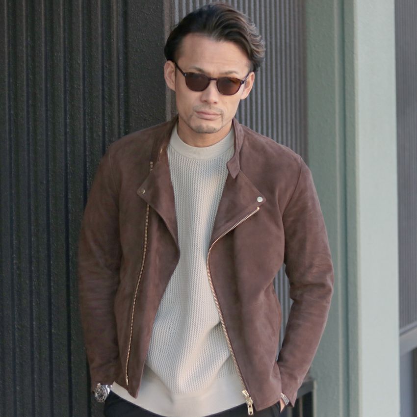 Shunal スウェードセミダブルライダース GOAT SUEDE ブラウン レザー 