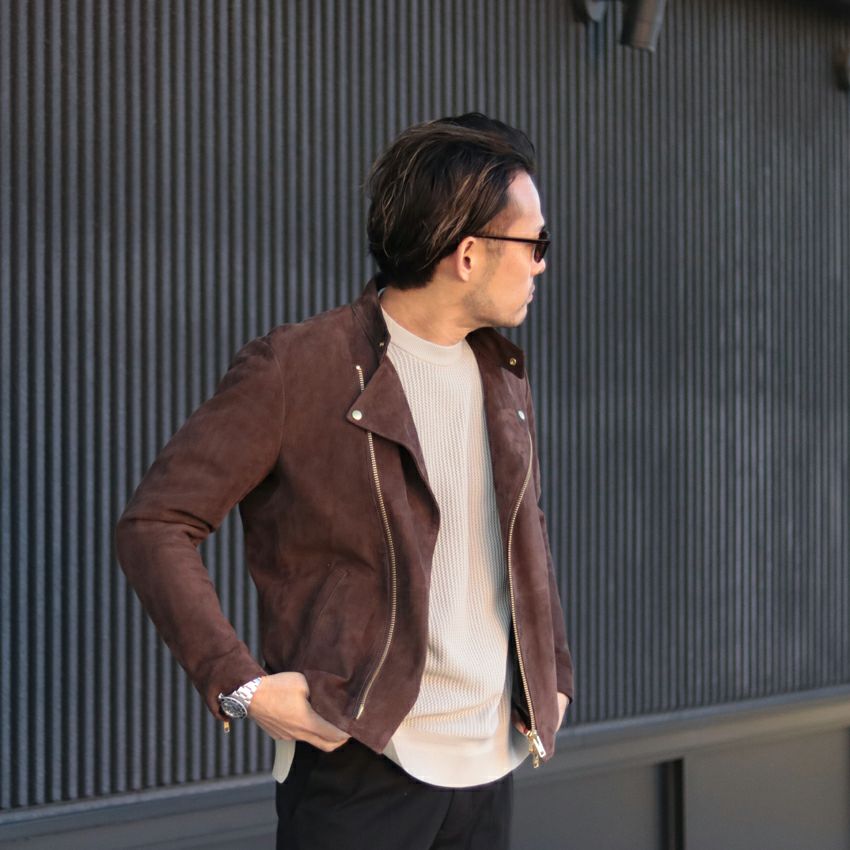 Shunal スウェードセミダブルライダース GOAT SUEDE ブラウン レザー 