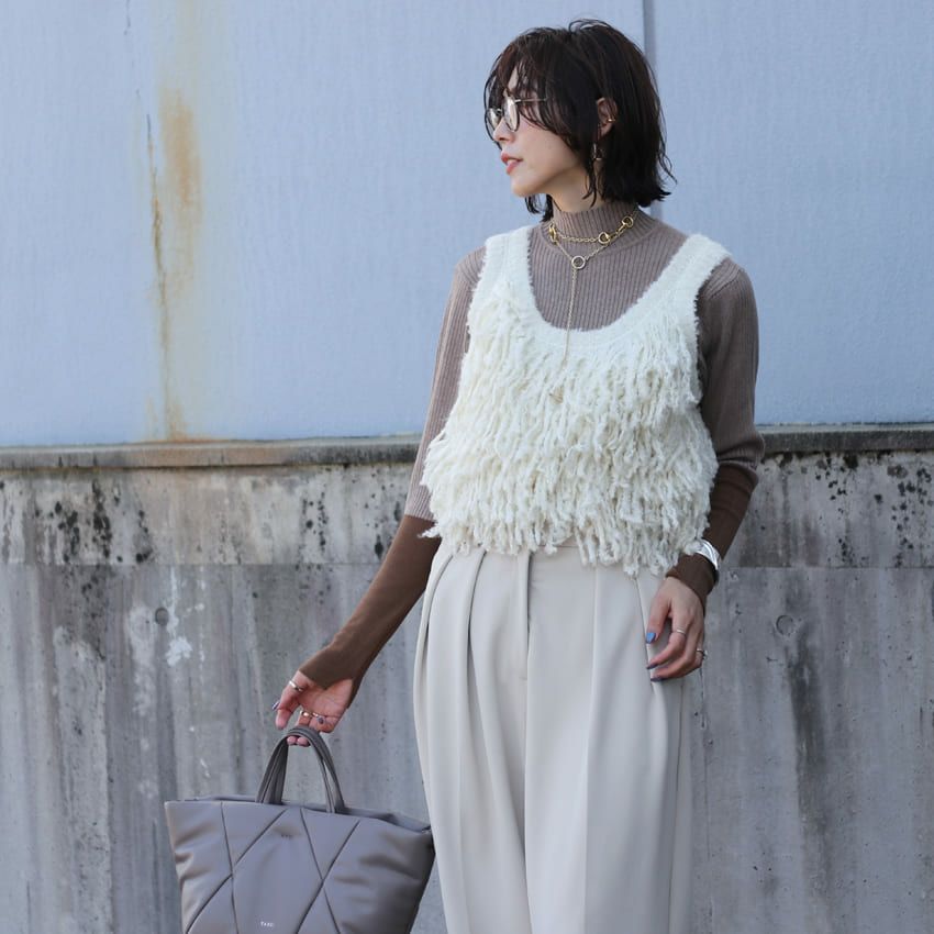 anuke/アンヌーク Fringe Knit Bustier 62420522 フリンジニット 