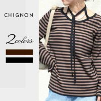 値下げしました！新品☆CHIGNON(シニヨン) ボーダースキッパー 完売品【CHIGNON】シニヨン ボーダー スキッパー カットソー