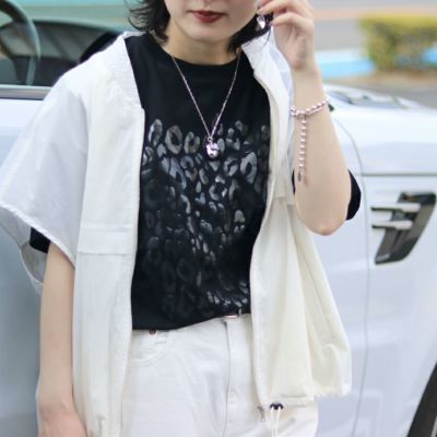 Munich/ミューニック　レオパードプリントTシャツ　MN251U31　半袖　ブラック　ホワイト