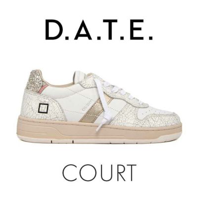 D.A.T.E/デイト　COURT SHINY WHITE-GLITTER PLATINUM　CR-SH-GP　ホワイト×シルバーラメ　レディース　スニーカー　イタリア