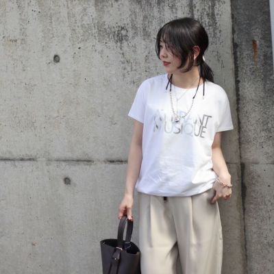 MARIED'OR/マリードール　箔押しロゴプリントTシャツ　30114　裾ドロスト　フレンチスリーブ　光沢　ゆったりサイズ　プリント