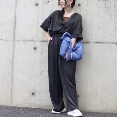trois/トロワ　サテンオールインワン　T251-87052　サロペット　ジャンプスーツ　光沢　オケージョン　きれいめ